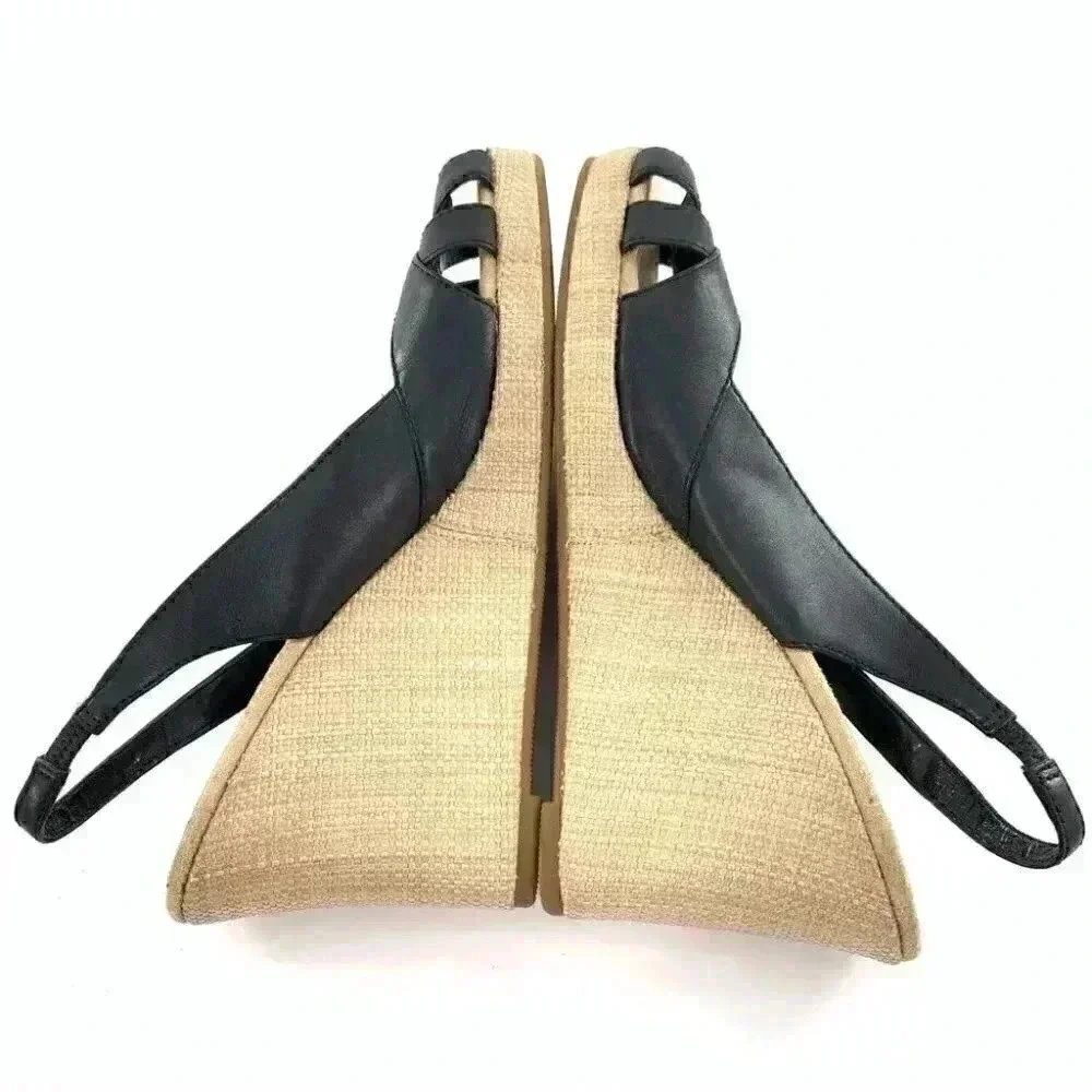 Ann Taylor loft womens sandals size 8 navy blue leather wedge Espadrilles
